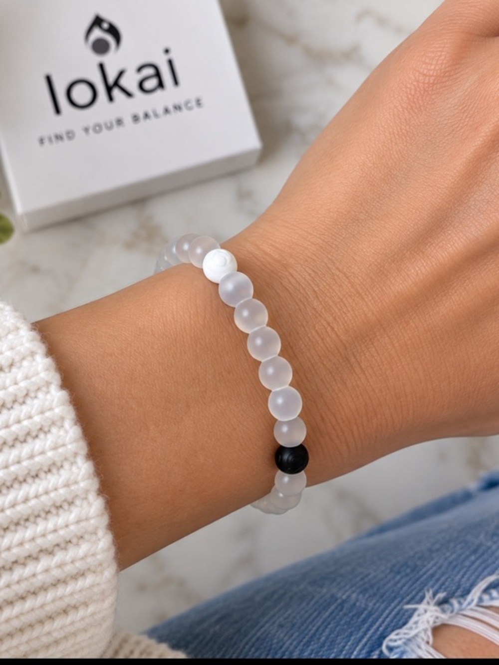 Lokai Clear Beaded Bracelet Black & White Signature Beads